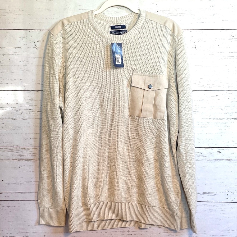Men’s American Rag Tan Sweater with Contrasting Fabric Pocket, size XL, NWT